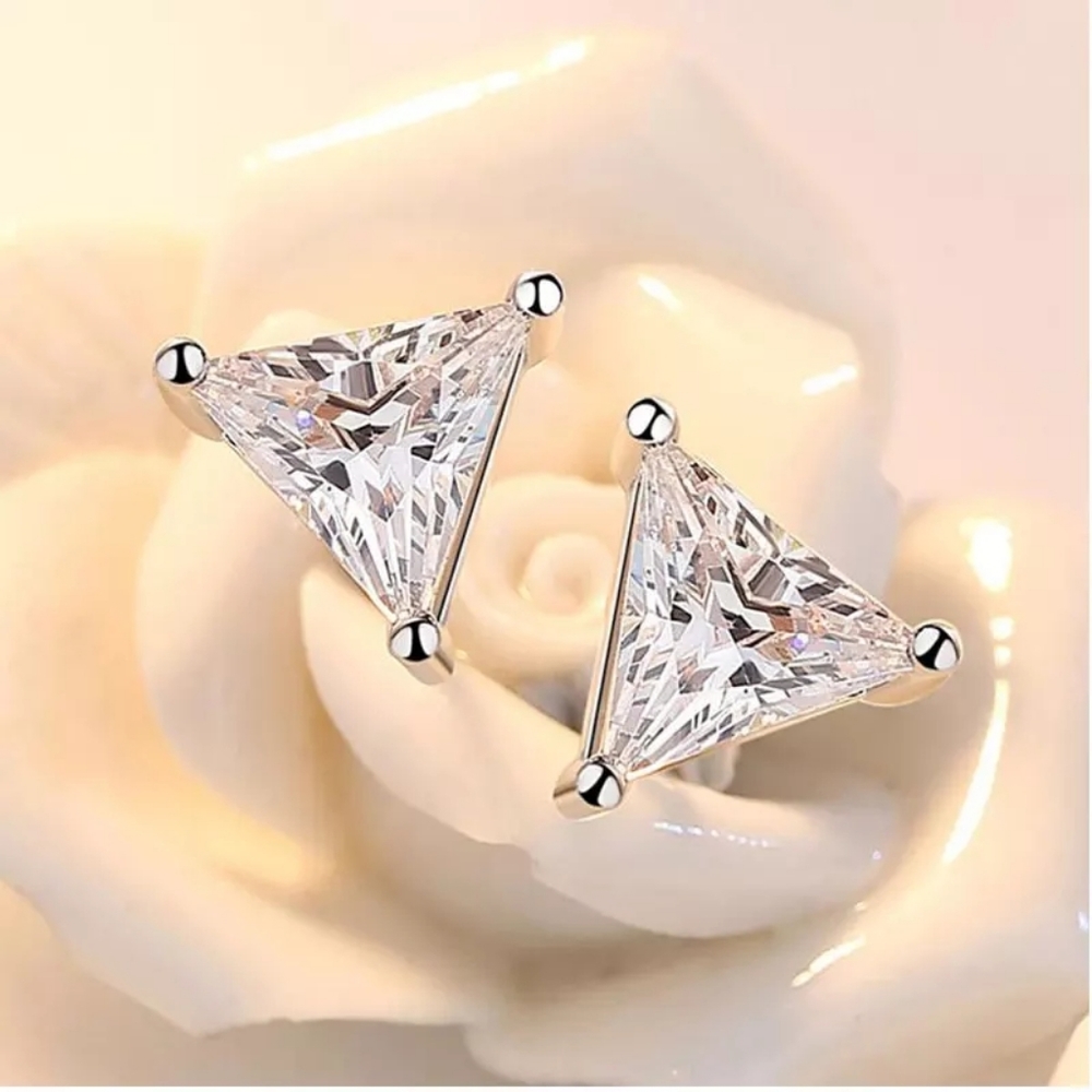 Triangle Diamond Earrings | 925 Sterling Silver - Picture 4 of 10